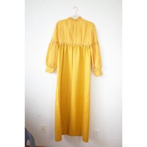 Vintage Yellow Formal Long Sleeve Gown 1960s 1970s Wedding Dress 2/4